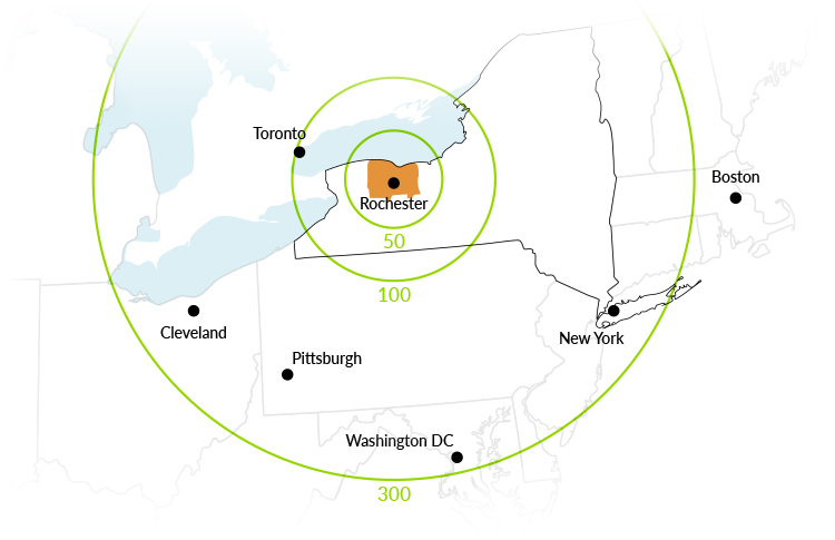 A map of the Greater Rochester NY region